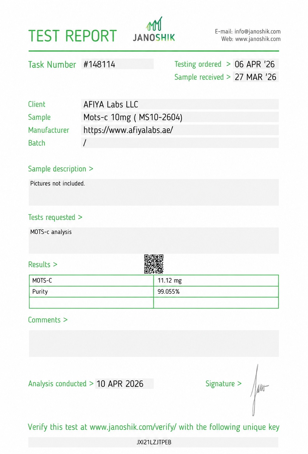 COA and Test Report