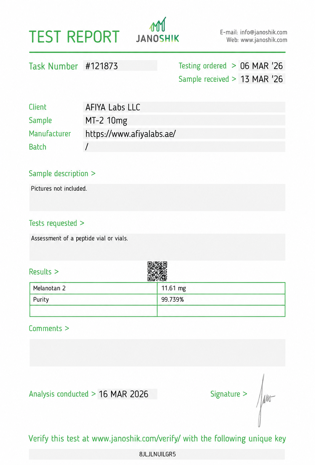 COA and Test Report