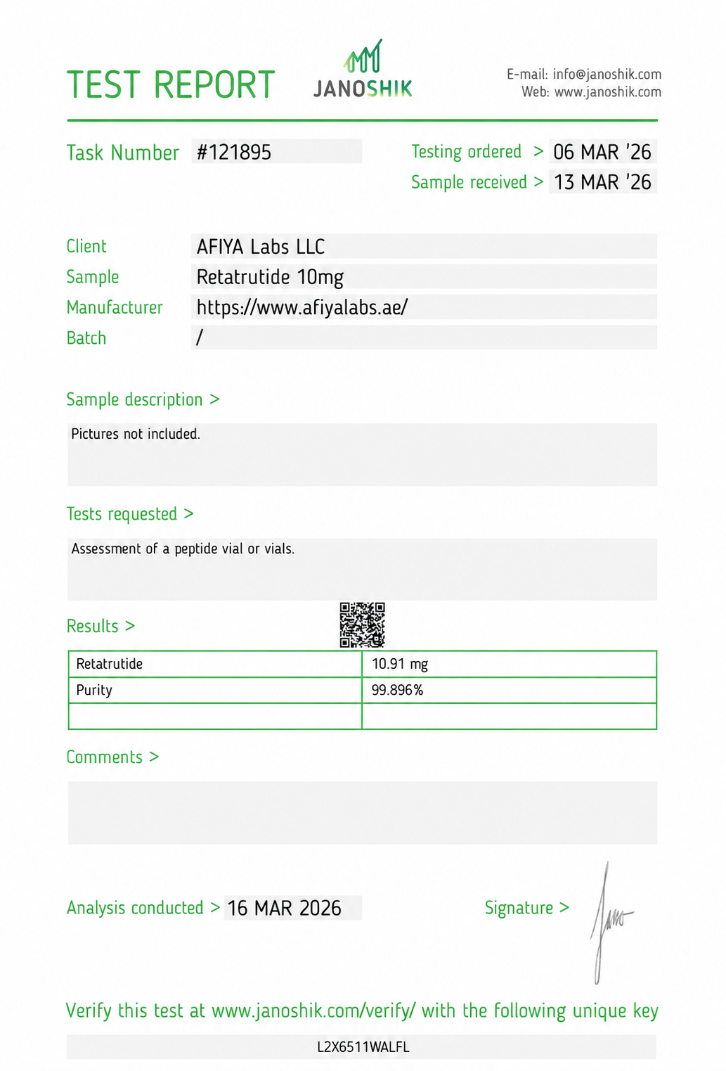COA and Test Report